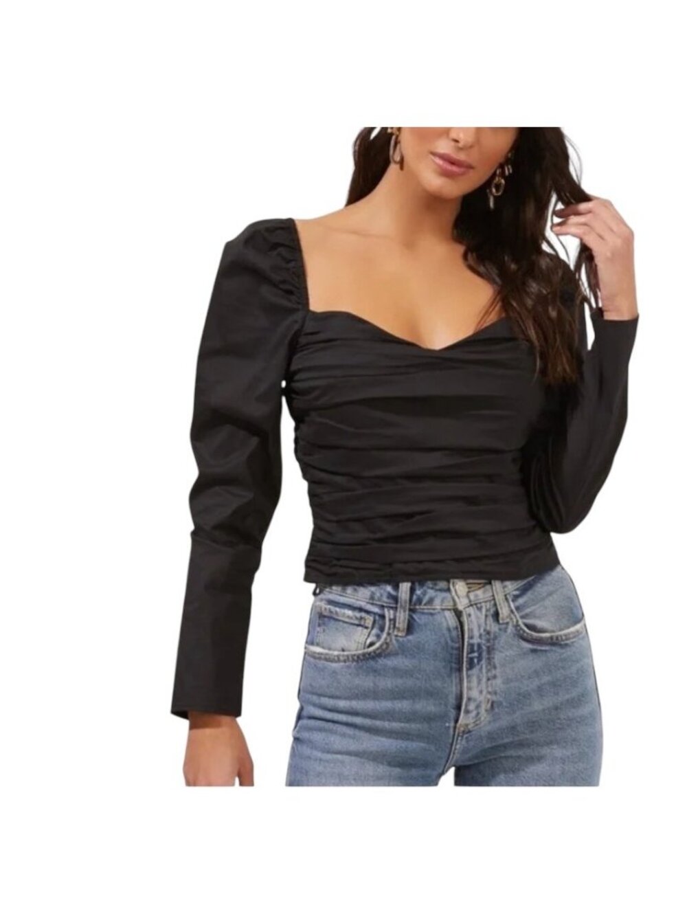 ASTR The Label Long Sleeve Ruched Top Black Size XS Whimsigoth Witchy Romantic
